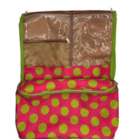 J Garden Hanging Toiletry Bag Bright Polka Dot Mesh Plastic Pockets Travel Must - Picture 7 of 8